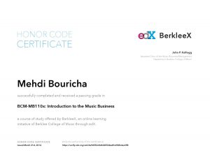 Verify Certificate online : Berkleex Berklee College of Music - MB110x Introduction to the Music Business