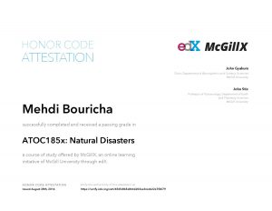 Verify Certificate online : McGillX University of McGill - ATOC185x Natural Disasters