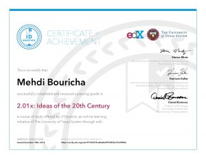 Verify Certificate online : UTAustinX The University of Texas System - Ideas of the 20th Century