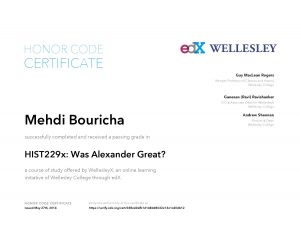 Verify Certificate online : WellesleyX Wellesley College - HIST229x Was Alexander Great
