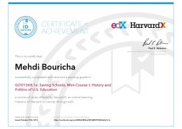 Verify Certificate online : HarvardX Harvard University - GOV1368.1x Saving Schools, Mini-Course History and Politics of U.S. Education